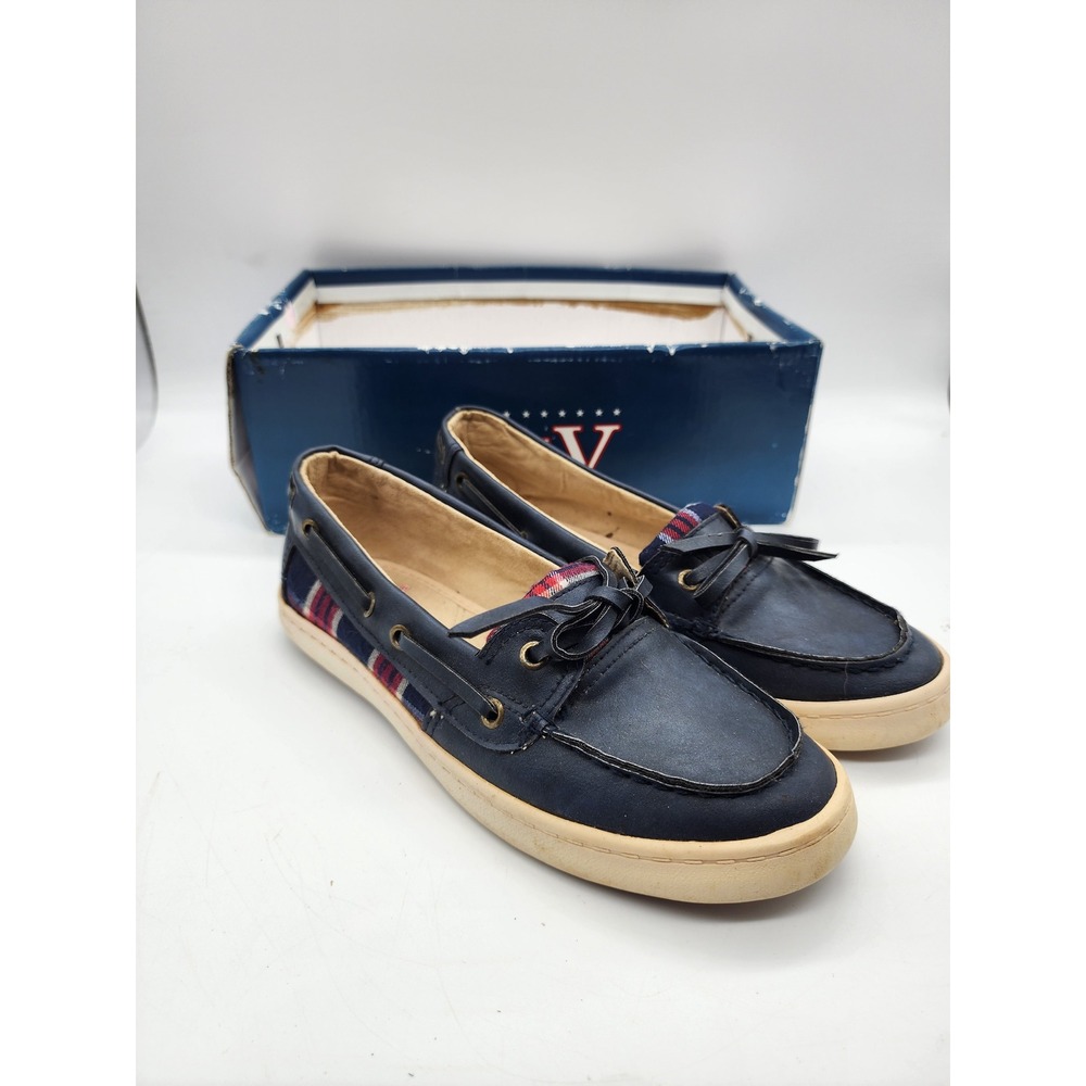 LuV America Laguna Navy Blue Plaid Boat Shoes CW19149 Mens 6